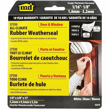 M-D Brown 17 Ft. x 3/8 In. Extreme Temp Small Gap Rubber Weatherstrip, White 02618